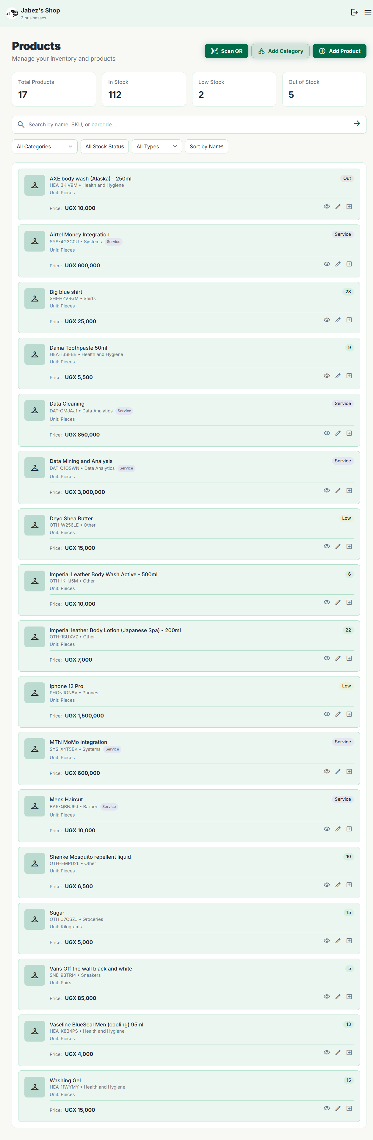 Products list page in MyShop