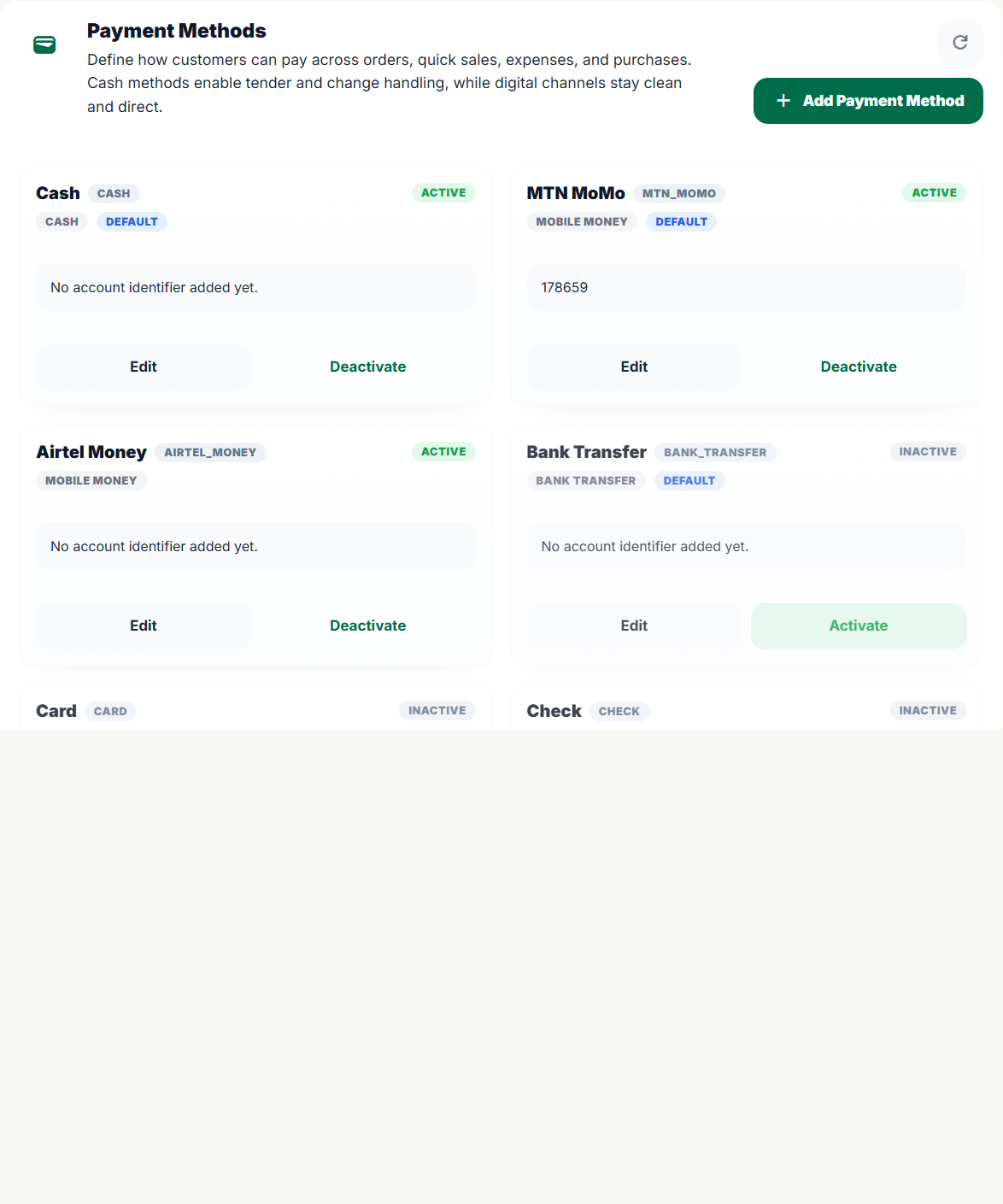 Payments tab in MyShop settings
