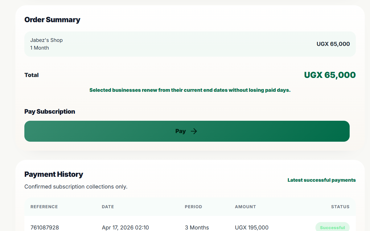 Subscription order summary in MyShop